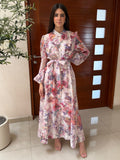 Vestido floral manga larga estoperol pedrería