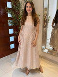 Vestido beige jacquard organza