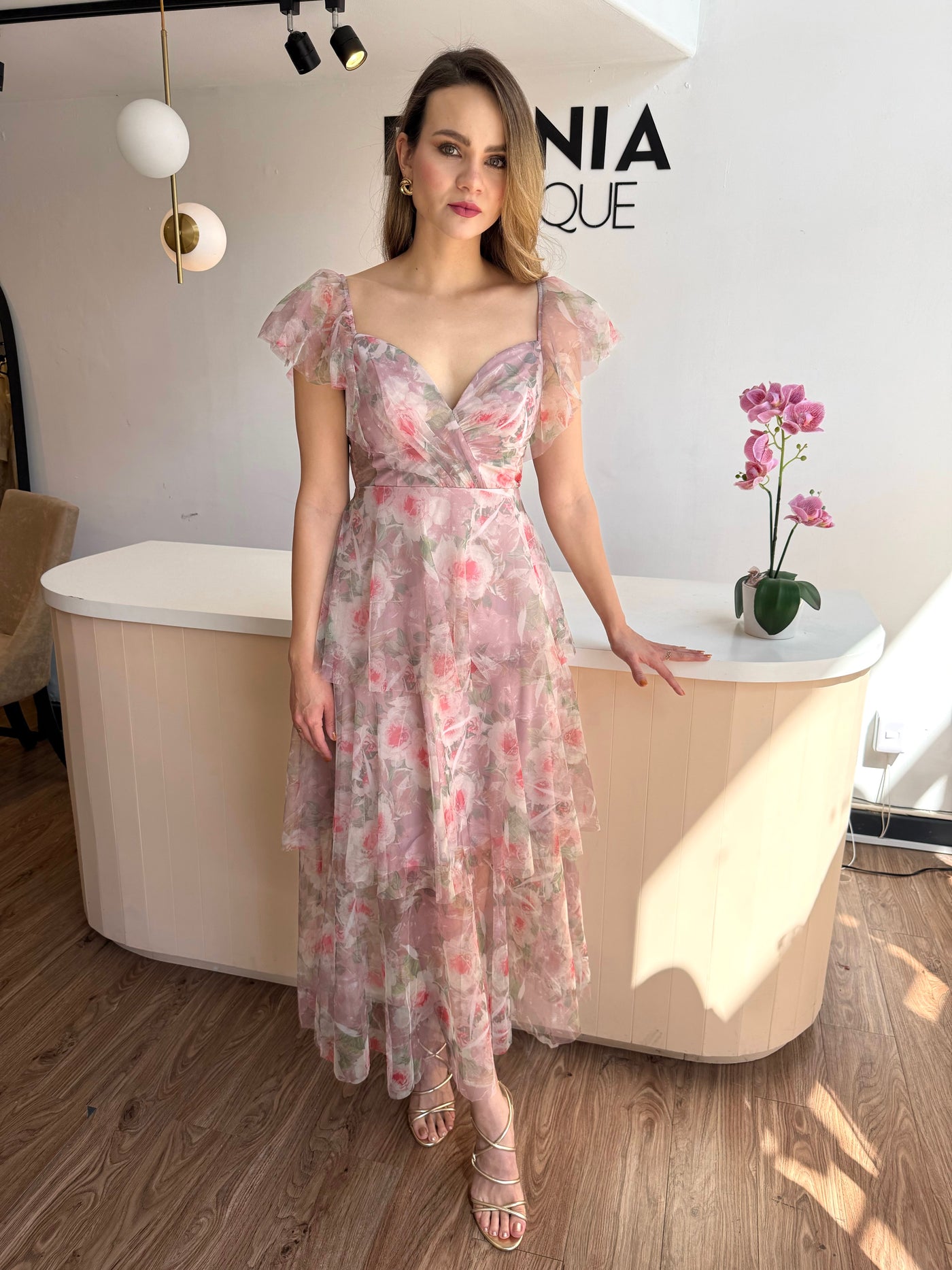 Rosa floral tul capas