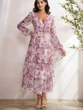 Vestido chiffon rosa viejo floral