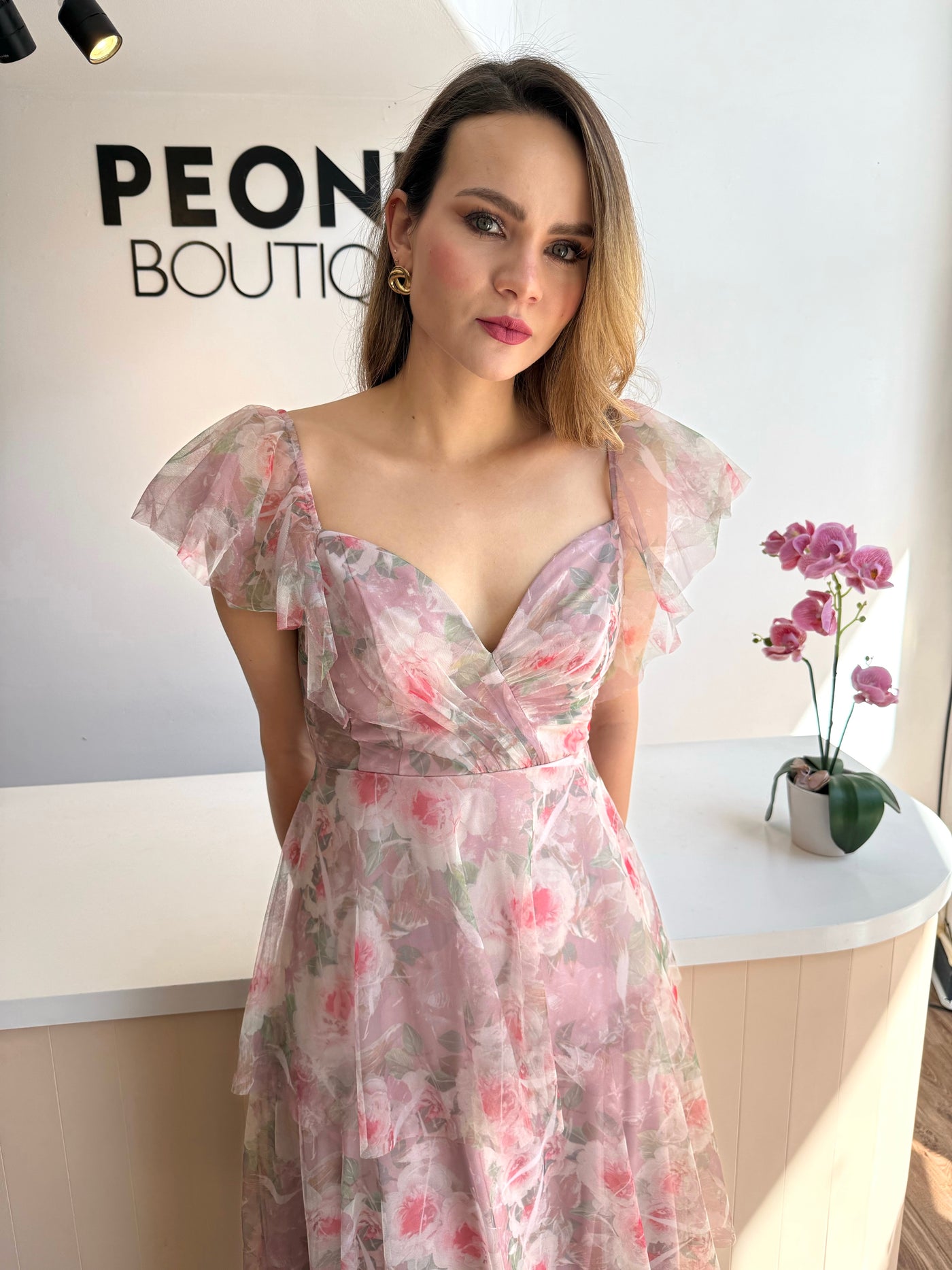 Rosa floral tul capas