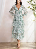 Vestido chiffon verde floral