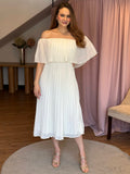 Vestido plisado offshoulder ivory