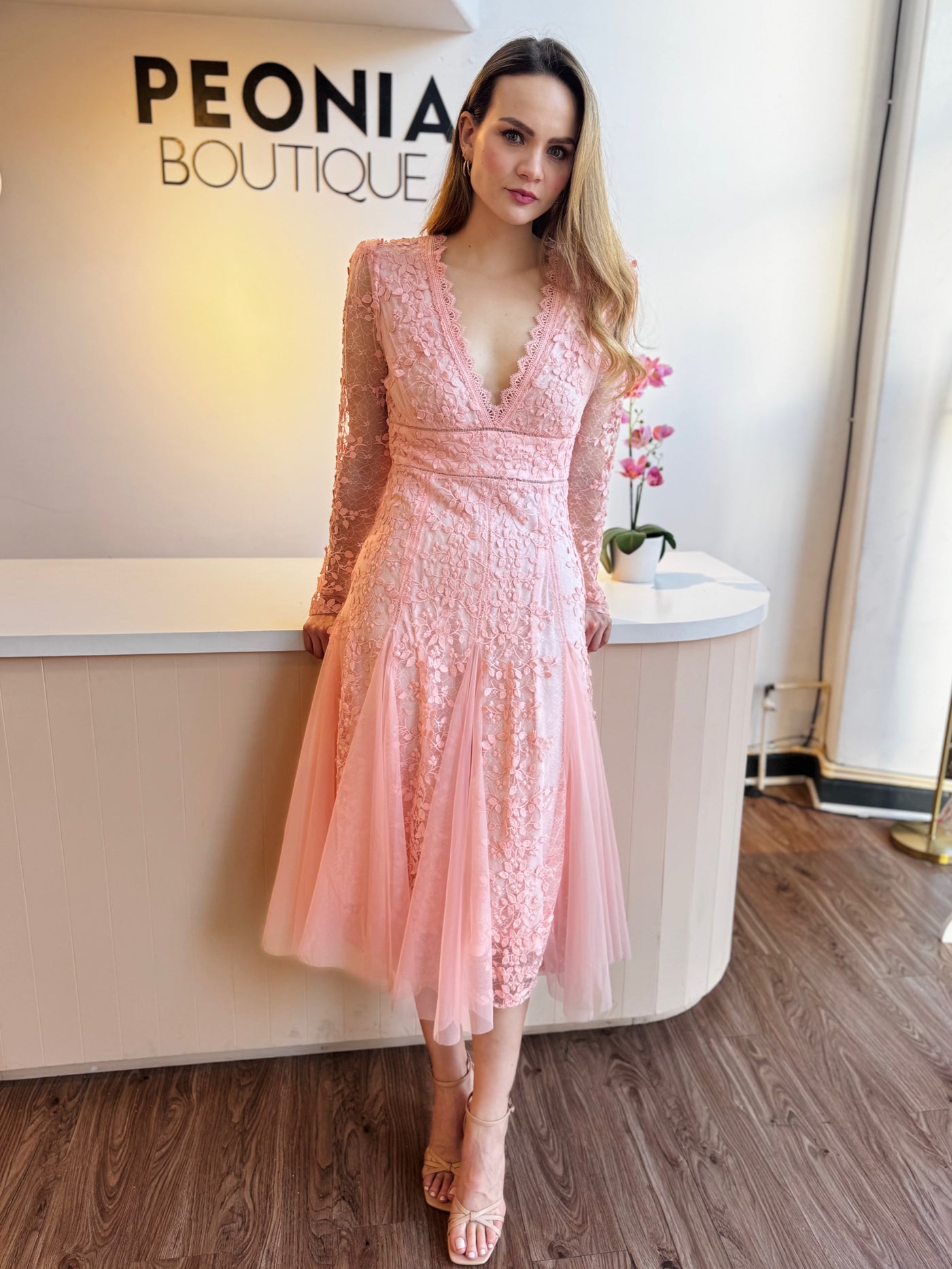 Vestido peach manga larga