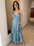 Vestido Bustier azul petróleo claro