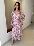Vestido chiffon rosa viejo floral