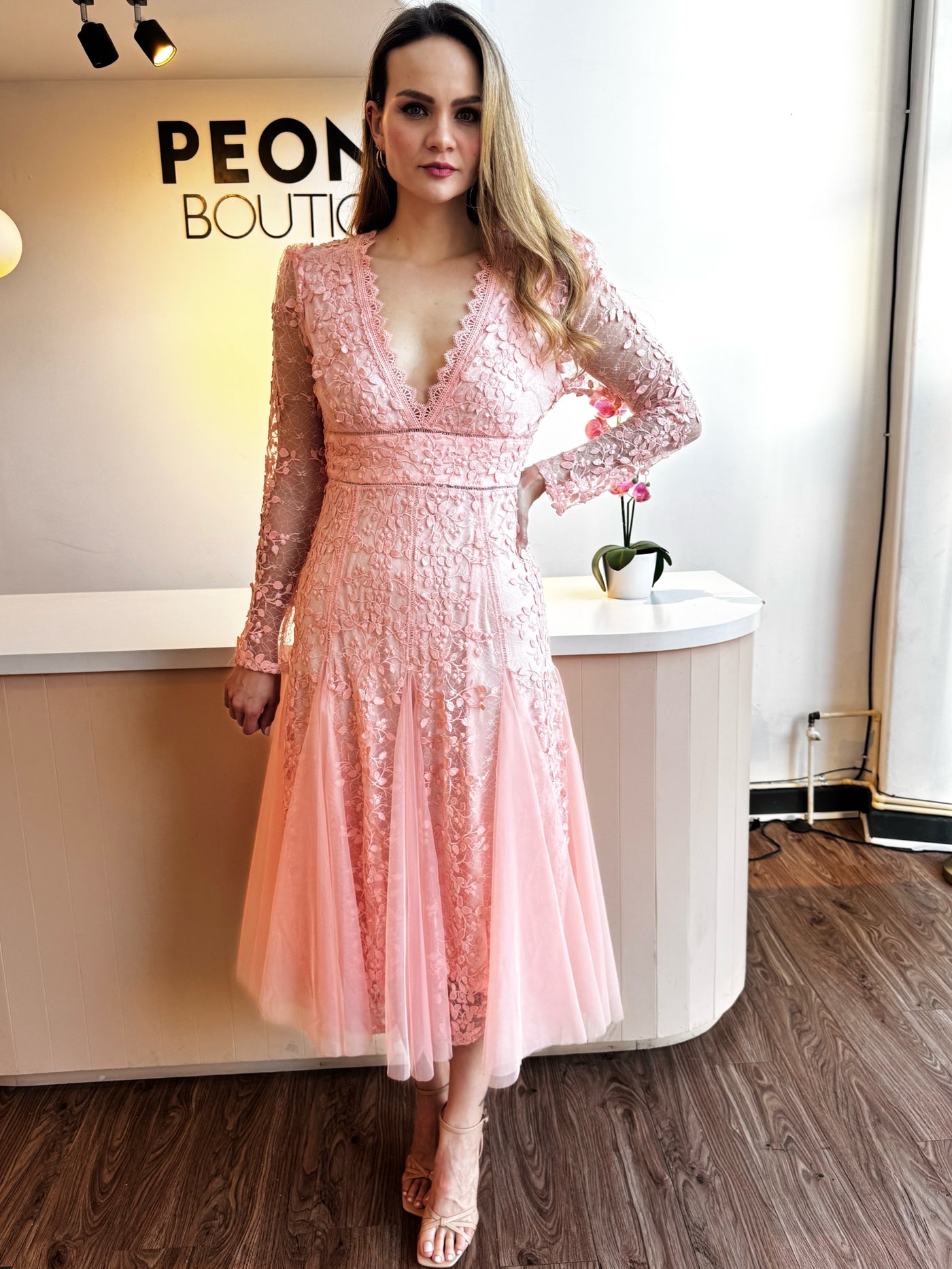 Vestido peach manga larga