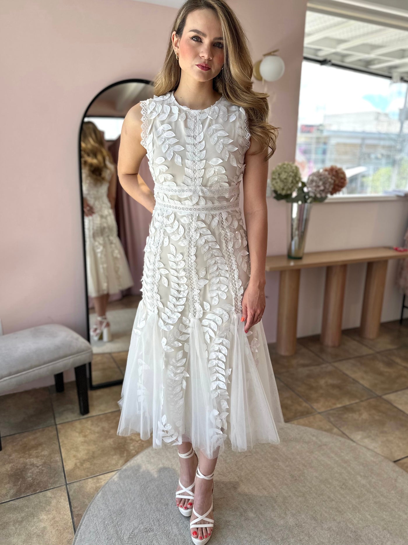 Vestido hojas Ivory crema