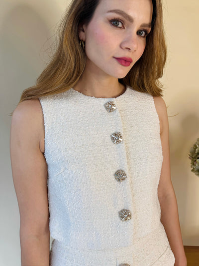 Set falda botón pedrería