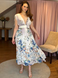 Vestido chiffon floral azul