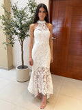 Vestido blanco halter asimétrico