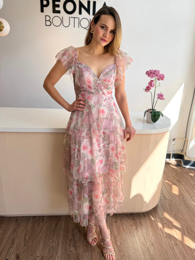 Rosa floral tul capas