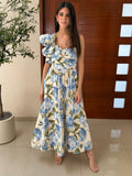 Vestido escarola azul floral