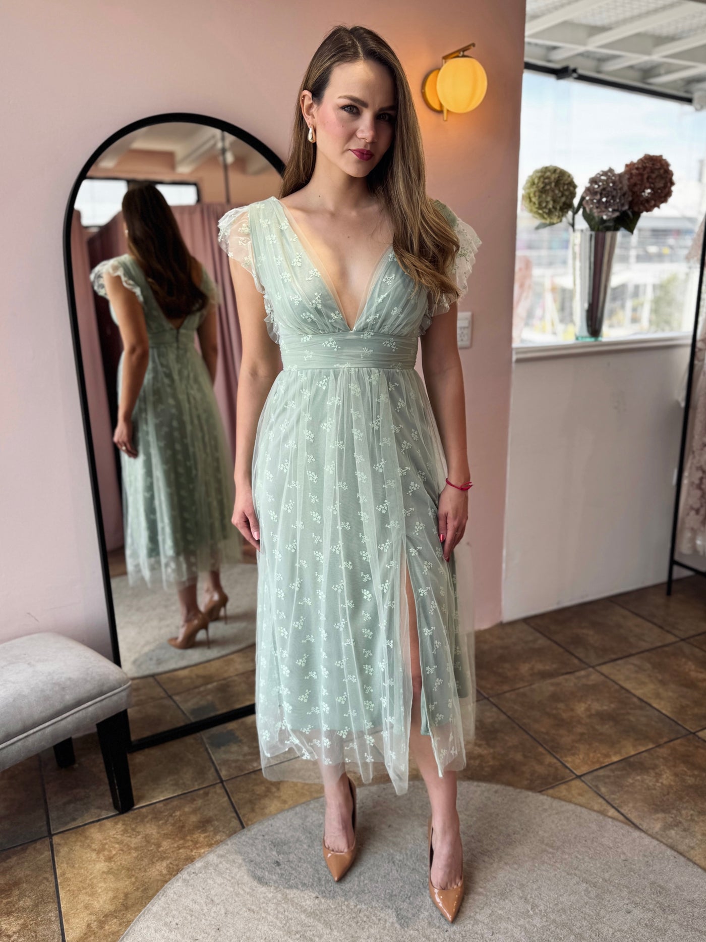 Vestido tul verde pistache