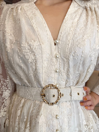 Beige manga larga botones perlas