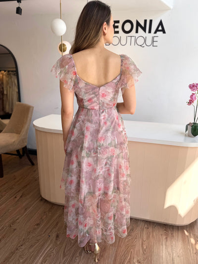 Rosa floral tul capas