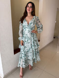 Vestido chiffon verde floral
