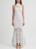 Vestido blanco halter asimétrico