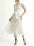 Vestido encaje blanco cuello Mau