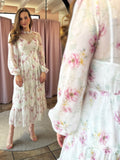 Vestido chiffon ivory floral manga larga